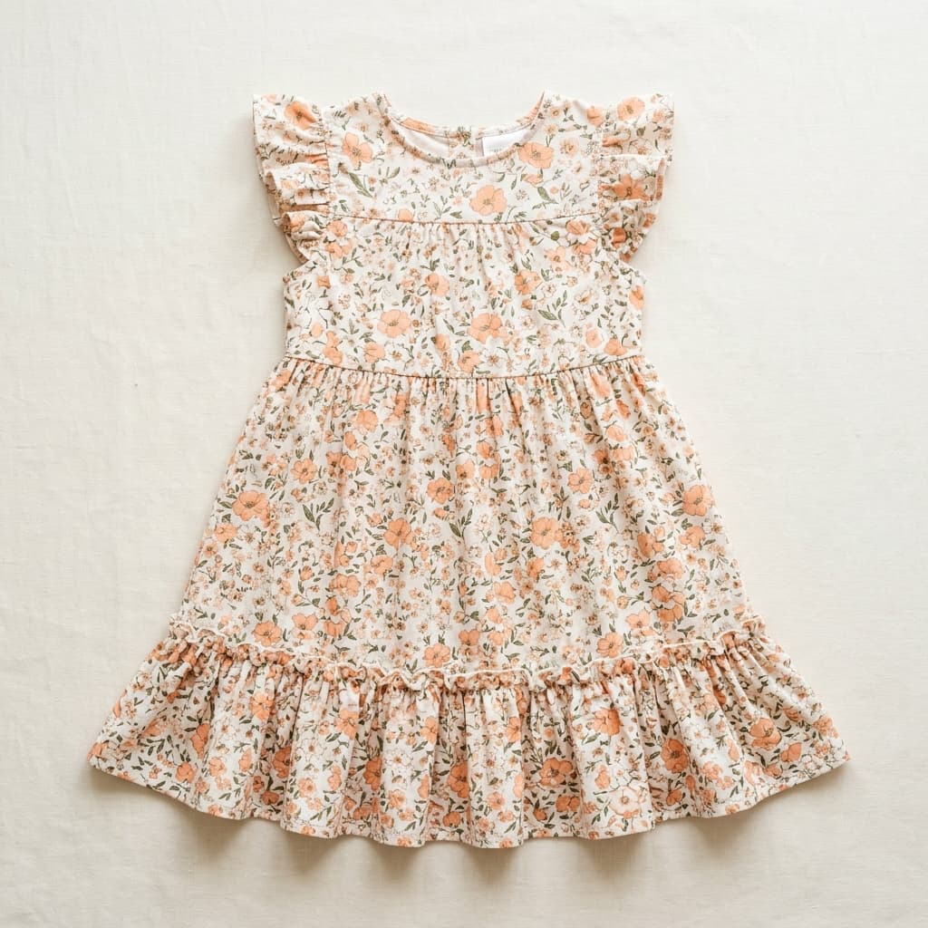 Peach Floral Ruffle Dress